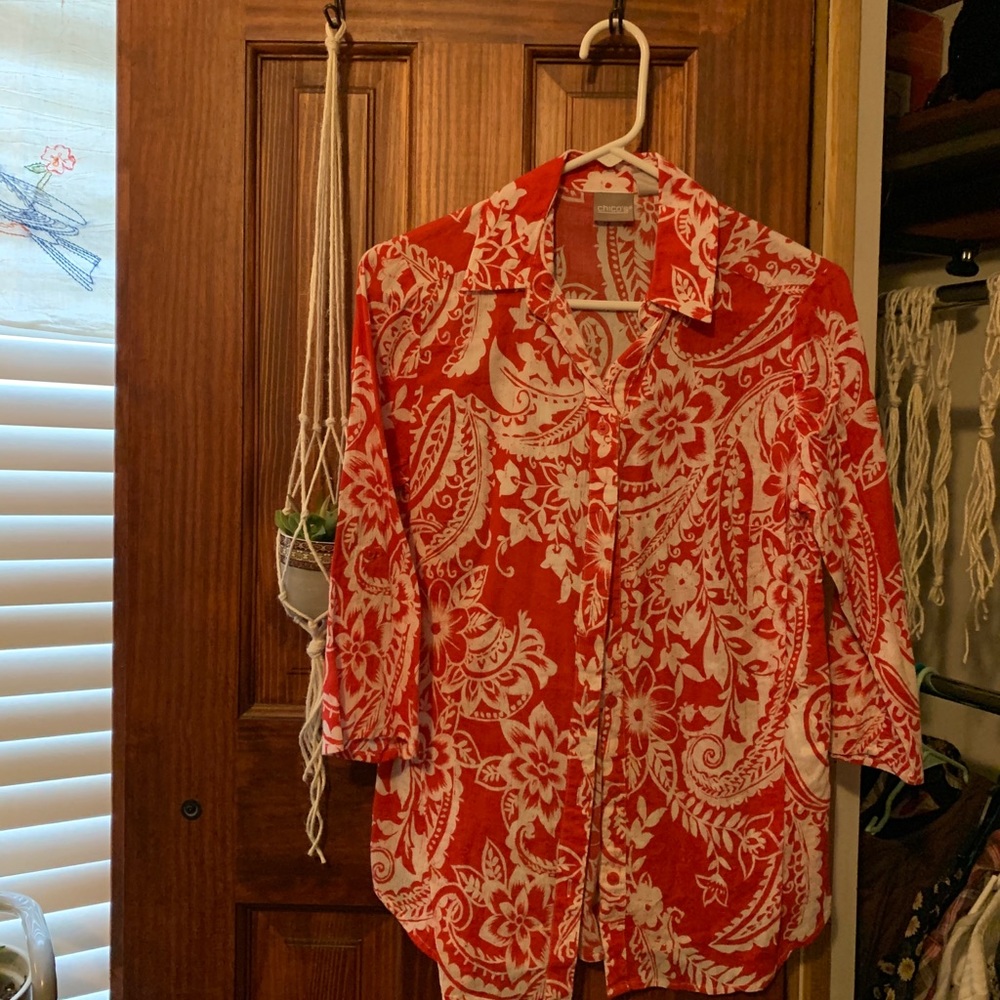 long sleeve see thru chicos blouse/beach cover up